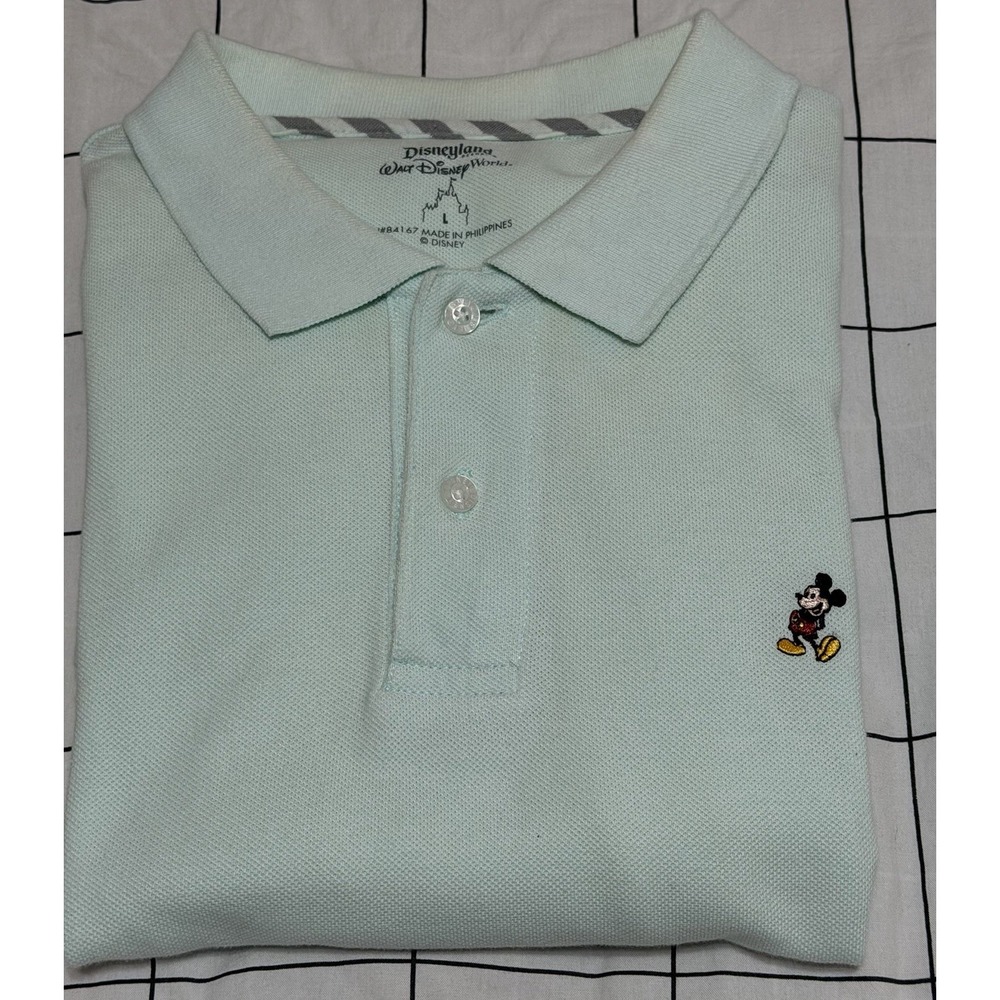 Disneyland Walt Disney World Polo Shirt Men's L Mint Green Mickey Embroidered